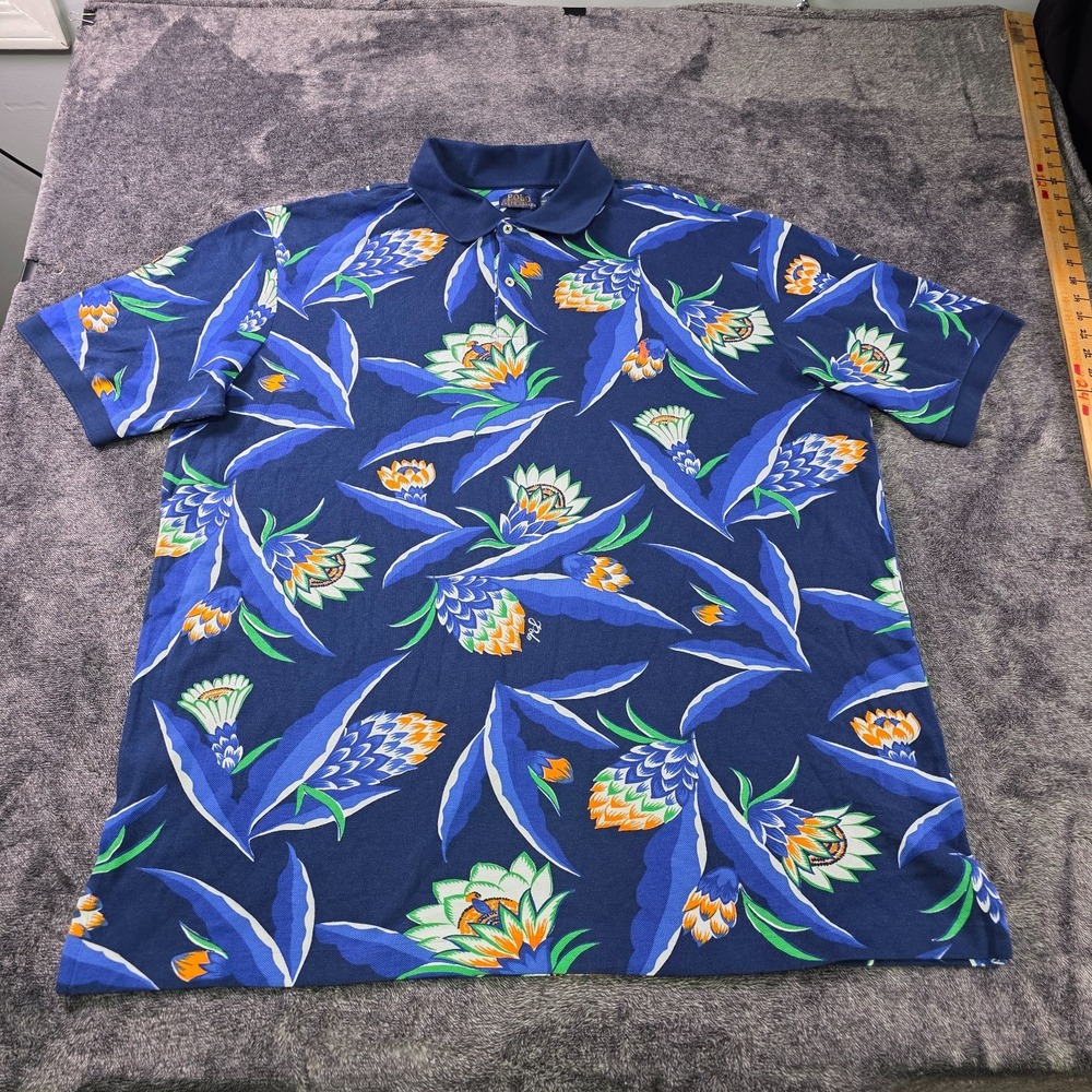 Polo Ralph Lauren Floral Print Cotton Mesh Polo Shirt Mens 4XB Blue Tropical